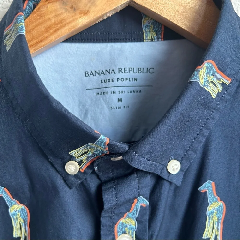 Banana Republic | Luxe Poplin Navy Giraffe Print Button Down Shirt